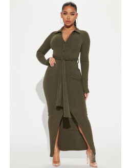 فستان زيتي طويل